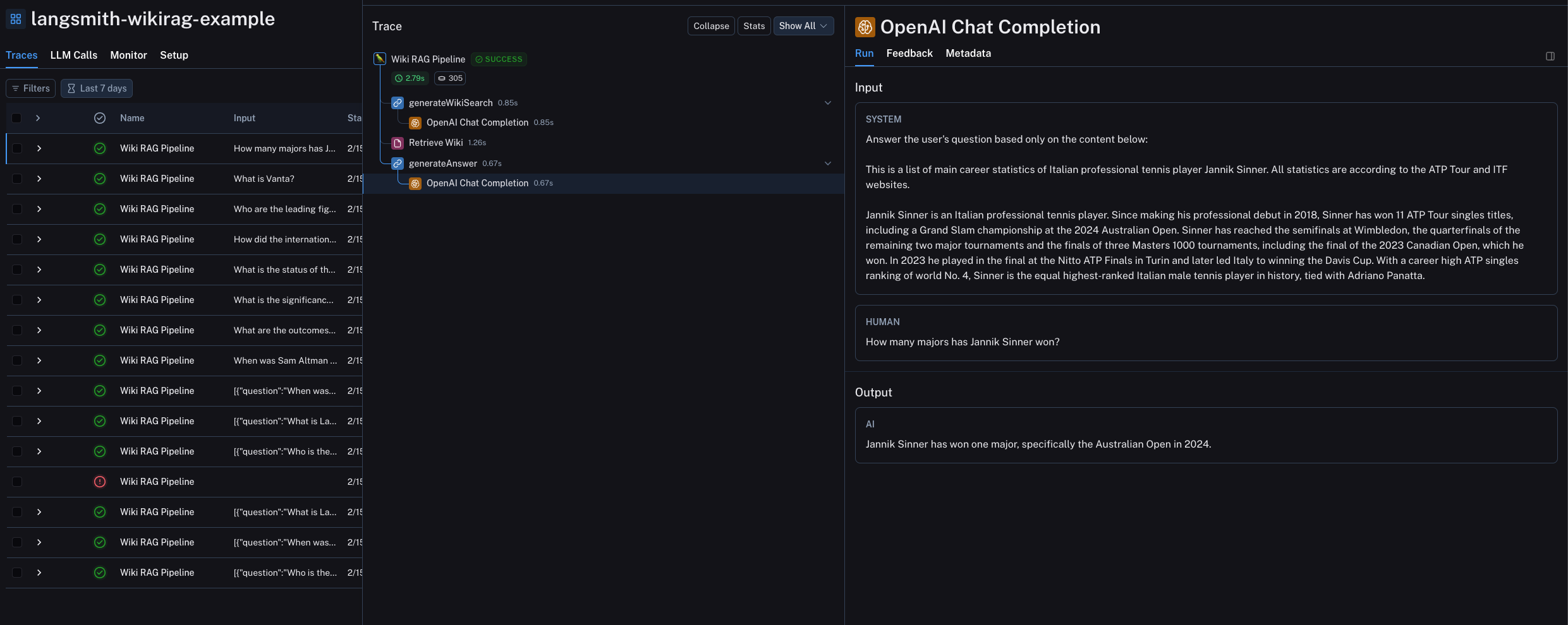 Screenshot of Trace View in LangSmith